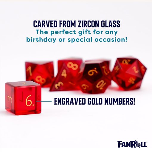 Set de Dados Poliedricos FanRoll de Metallic Dice Games 16mm de Piedra de Nacimiento: Grabados en Rubi de Julio, Dados de Rol para Dungeons and Dragons - Imagen 3