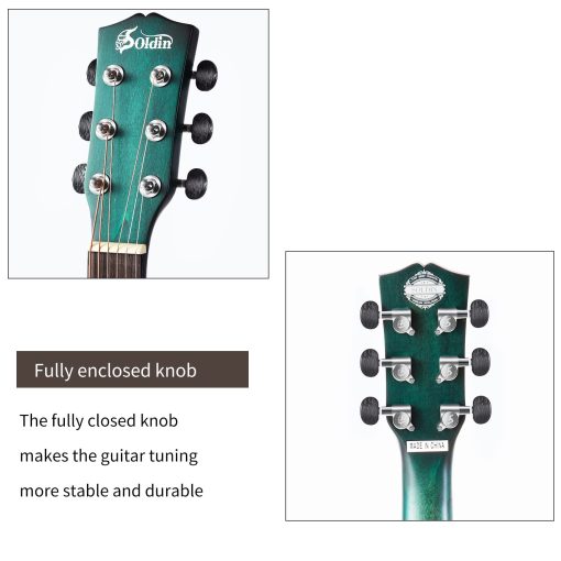 Guitarra Acustica Premium Soldin de 40 Pulgadas con Tapa de Abeto Macizo - Kit Bundle Con Funda, Soporte de Guitarra, Afinador, Correa, Capodastro, Cuerdas, Pano de Limpieza y Puas (Azul Nilo) - Imagen 3