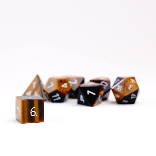 Set de Dados FanRoll de Metallic Dice Games 16mm Piedra: Grabado Ojo de Tigre, Dados de Rol para Dungeons and Dragons - Imagen 2