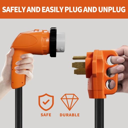 Cable de Extension para RV de 50 Amperios 15 ft, Cable de Alimentacion para RV 6/3+8/1 AWG SJTW con Mango de Agarre Twist Lock, NEMA 14-50P a SS2-50R con Lampara de Polaridad - Imagen 8
