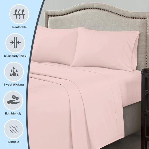 Juego de sabanas para Cama Completa de lujo de 100% Algodon Puro Pizuna en Rosa Claro, 1000 Hilos de Algodon de Fibra Larga Sabana y Funda de Almohada Gruesa, Sabanas Profundas se ajustan a 15" (Conjunto de sabana y funda de almohada de algodon peinado) - Imagen 2