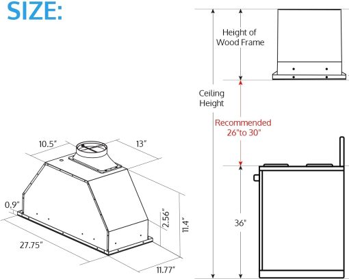 Campana extractora empotrable/insertable IKTCH de 30 pulgadas en negro, 900 CFM ductada/no ductada campana de cocina de acero inoxidable con panel de control tactil y de control por gestos de 4 velocidades (IKB01-30-BSS) - Imagen 6