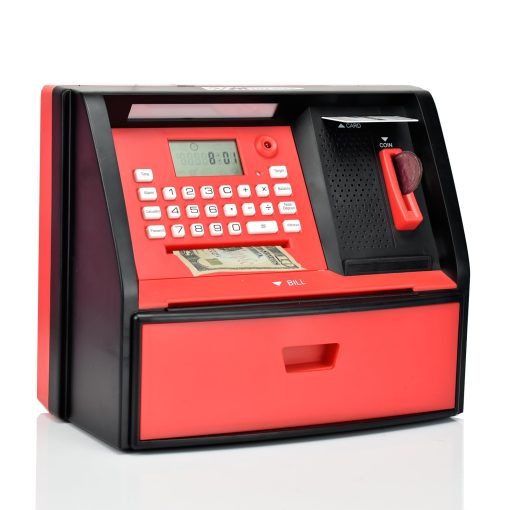 ATMBnk Alcancia Interactiva de ATM para Ninos, Juguete Seguro para Ahorrar Dinero con Proteccion de Contrasena, Reconocimiento de Monedas, Insercion de Billetes, para Ninos y Ninas de 5 a 12 anos (Azul/Plateado)