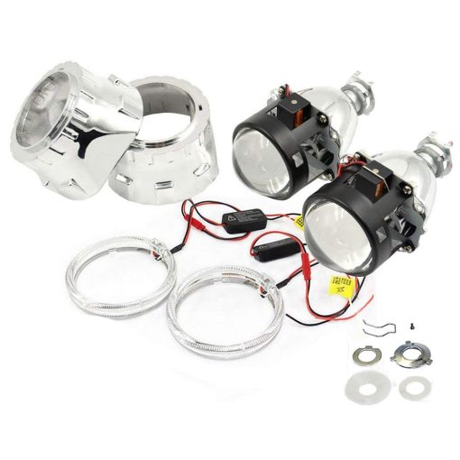YUFANYA 2.5 Pulgadas H1 8.1 Ver Bixenon Proyector de Lente con Funcion de Luces Altas/Bajas, Decoracion de Ojos de angel Blancos, Funcion de Luces Diurnas, Mascara Cromada, Compatible con Coche Motocicleta H1 H4 H7 Retrofit - Imagen 2