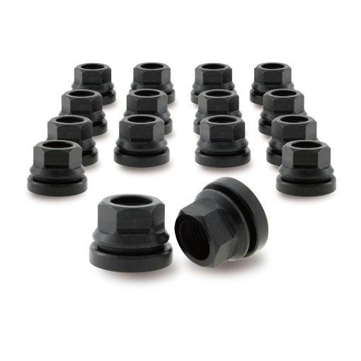 PSGSP Tuercas de rueda negras M14x1.5 16uds para Ford F250 F350 F450 F550 2003-2016, F53 2003-2019, Estilo OEM de dos piezas con cara plana con reborde para ruedas OEM de fabrica, Compatible con 2C2Z1012AA