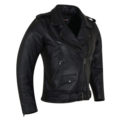 Chaqueta de Cuero de Moto Clasica para Mujer Vance Ladies Premium MCJ (Mediana, Negra)