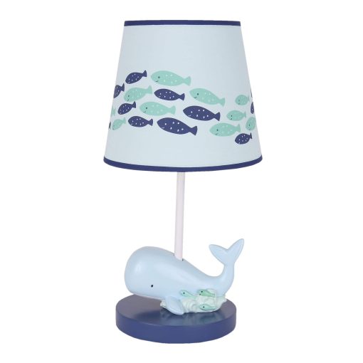 Lampara de vivero oceanica azul de corderos y hiedra con sombra y bombilla