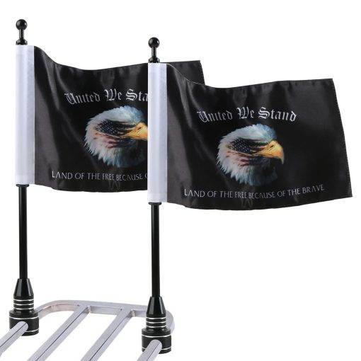 MASION 2 Pcs Motorcycle Flag Black Flagpole Mounts United We Stand - Land of The Free Because of Brave Flags for Harley Yamaha Goldwing 1/2 Motorcycle Luggage Rack 6 x 10 Inch Flag