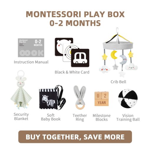 Set de Juguetes Montessori OOOK para Bebes de 0-3 Meses, Incluye Libro de Tela Suave, Cartas en Blanco y Negro, Hitos Mensuales del Bebe, Manta de Seguridad de Conejito y Pelota de Entrenamiento de la Vision - Imagen 7