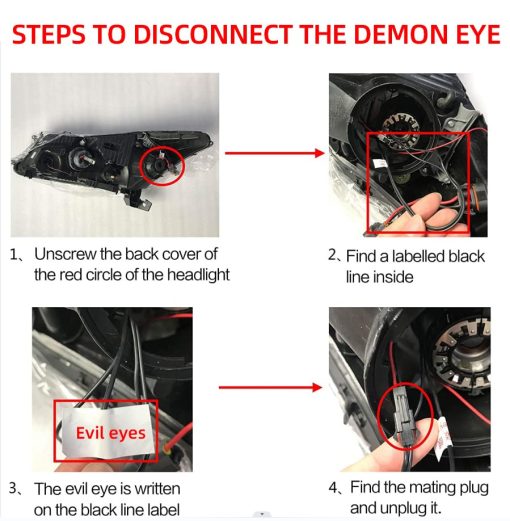 Faros Delanteros VLAND para Mitsubishi Lancer & EVO X 2008-2020 con DRL, Luces Delanteras LED con Senal de Giro Secuencial, Faro con Ojos de Demonio, Carcasa Cromada - Imagen 7