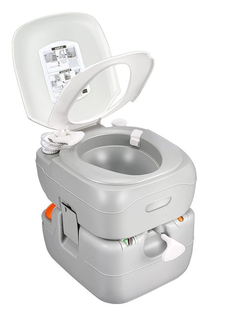 Inodoro Portatil SereneLife, Bano Portatil de Camping, Tanque de Desperdicios de 5.8 Galones, Inodoro Interior/Exterior con Piston CHH, Inodoro de Casete a Prueba de Fugas para RV, Blanco, 5.8 Galones Mejorado, SLCATL360
