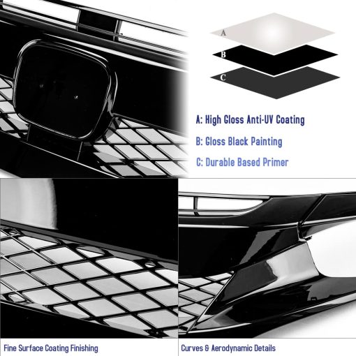 Parrilla Delantera Shopauto Compatible con Honda Civic (10th) Sedan y Coupe 2016-2018, Pintada en Negro Brillante - Imagen 4