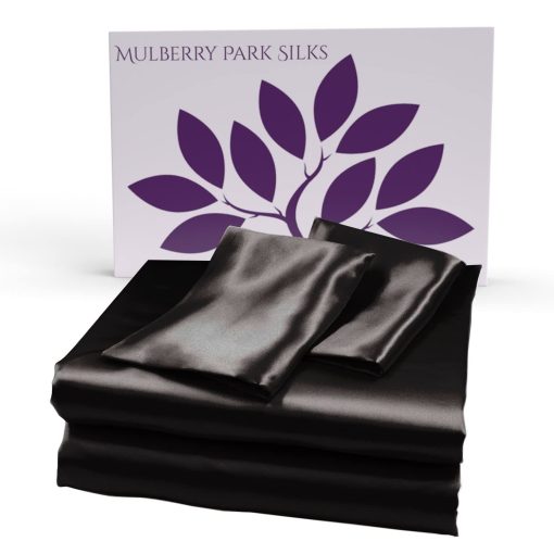 Juego de Sabanas de Seda 100% Pura de Morera de Mulberry Park - 19 Momme, Grado 6A - Certificado Oeko-TEX - Negro, King - Imagen 3