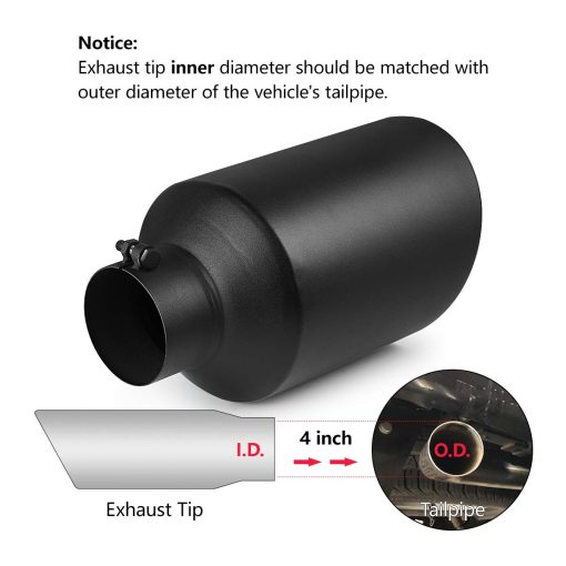 A-KARCK 4" Inlet Exhaust Tip, Negro de Recubrimiento en Polvo Universal 4" Entrada 8" Salida 15" Largo Perno en la Punta del Escape - Imagen 5