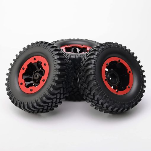 Newzoll 4-Pack 1/10 RC Crawler Neumaticos y Ruedas, Llanta de Rueda de Plastico Beadlock de 1.9 pulgadas con Cubo Hexagonal de 12mm Neumatico de Goma para Maquina de Escalada Todoterreno Fuera del Camino, Rojo - Imagen 3