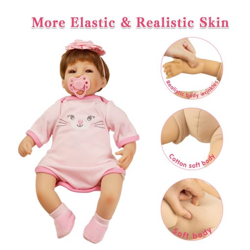 Munecas Reborn Realistas Nina, Set de Regalo para Ninos y Ninas de Mas de 3 Anos, Cuerpo Suave de Vinilo de Silicona Real 16" - Imagen 4