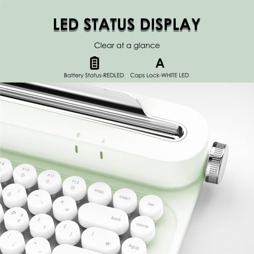 Teclado inalambrico de maquina de escribir de 86 teclas, Teclado retro con soporte integrado, Teclado Bluetooth con lindas teclas redondas para multiples dispositivos para PC (verde menta) - Imagen 4