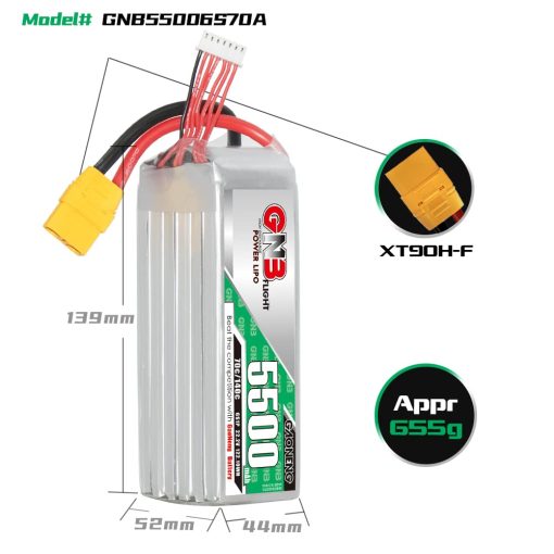 Bateria GAONENG GNB 6S 5500mAh 22.2V 70C 140C con Conector XT90 para Aviones FMS 70mm EDF 1400mm 3D Aviones Helicopteros RC Drone Aire Alto Rendimiento de Descarga C - Imagen 5