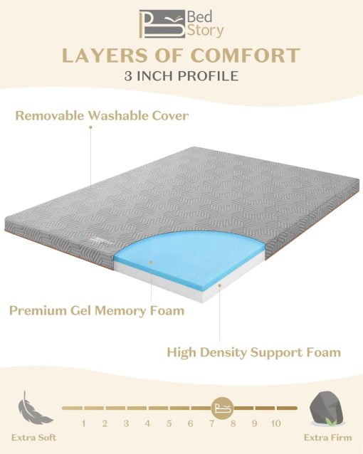 Topper de colchon firme BedStory Queen - 3 pulgadas de espuma viscoelastica - Toppers de cama de alta densidad para alivio del dolor de espalda - Imagen 6