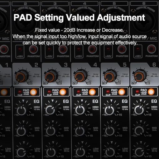 Mezcladora de Audio Profesional BOMGE X-8 de 8 Canales Consola de Mezcla 8 Entradas de Microfono / Linea Interfaz USB/MP3/Bluetooth Entrada 48V Phantom Power 24 FX DSP Para PC, Grabacion de Estudio, Actuacion en Vivo - Imagen 9