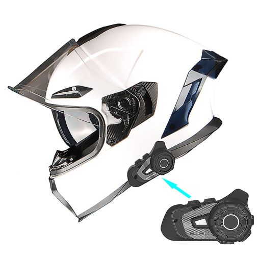 Casco de motocicleta integral 1Storm con doble visera de proteccion solar blanco puro + intercomunicador para motocicleta