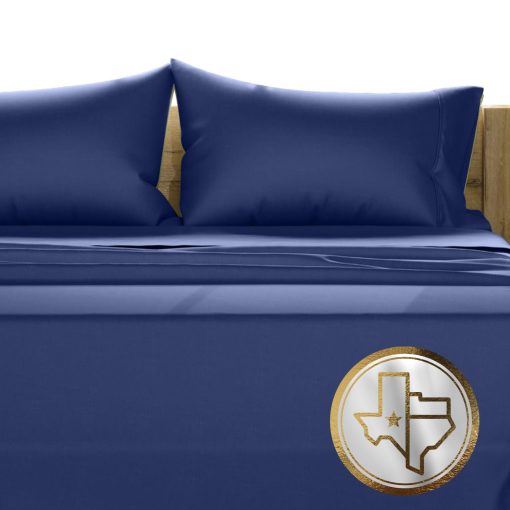 TEXAS LINEN CO. Juego de sabanas de algodon egipcio 100% tamano California King - 1500 hilos 4 PC Juego de sabanas Cal King algodon egipcio, Sabanas de saten refrigerante, Sabanas de alto hilo de cuenta California King - Azul Marino