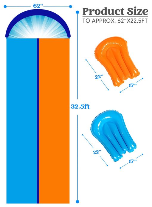 Sloosh 32.5ft Doble Tobogan Acuatico, Resbaladilla de Jardin Resistente con Rociador y 2 Tablas Inflables Deslizamiento al Aire Libre de Verano para Ninos y Adultos - Imagen 5
