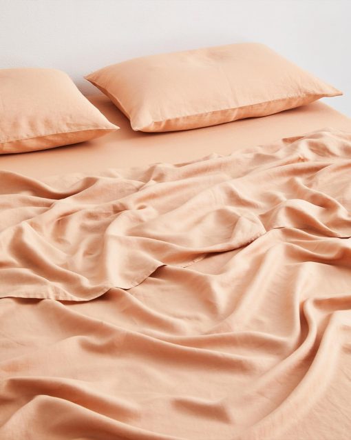 Sabana Ajustable de Lino Bed Threads - 100% Lino Frances - 170 GSM - Lujo y Eco-Amigable - Transpirable, Duradero y Suave - Solo Sabana Ajustable Individual - Lavable a Maquina - Tamano Completo - Terracota - Imagen 2