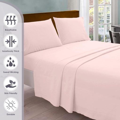 Juego de sabanas de algodon 100% Pizuna Pure King Size Rosa Claro, 800 hilos 100% algodon de fibra larga sabana para cama King con 15 "2 fundas de almohada extra (juego de sabanas de algodon peinado) - Imagen 2