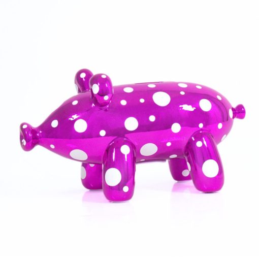 Alcancia de Ceramica Elaborada con Forma de Cerdo Globo - Regalo unico - Rosa con Lunares Blancos