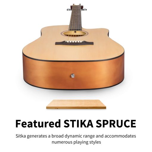 Kit de Guitarra Acustica Donner para Principiantes Adultos y Adolescentes - Kit de Inicio, Tamano Completo 41'' Cutaway Guitarra Acustica Paquete con Leccion en Linea Gratis, Estuche, Correa, Afinador, Cejuela, Cuerdas, Natural, DAD-140C - Imagen 4