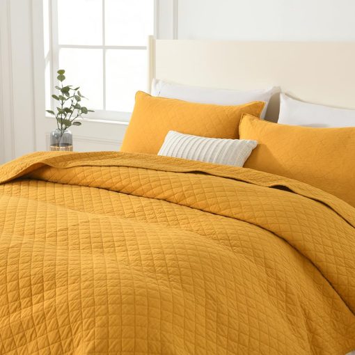 Juego de edredones de algodon Wistown King, 3 piezas de fundas ligeras reversibles para todas las estaciones, con patron geometrico, amarillo - Imagen 3