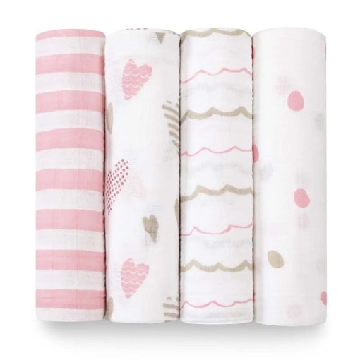 Manta para Envolver aden + anais, Mantas Boutique de Muselina para Niñas y Niños, Envolturas de Recibimiento para Bebes, Juego Ideal de Envoltura para Recien Nacidos e Infantes, Regalos Perfectos para Baby Showers, Paquete de 4, Rompecorazones