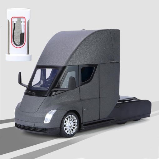 Camion de Juguete Modelo EROCK para Ninos, Camion Remolque de Metal Die-cast para Ninos/Jovenes con Luz/Sonido/Funcion de Retorno, Juguetes de Camiones para Ninos o Adultos Regalo (1:24 Camion Semi Gris)