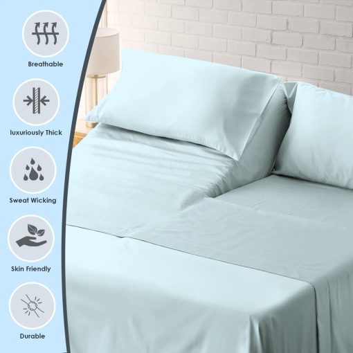 Juego de sabanas 100% algodon de lujo Pizuna Pure Split King Baby Blue, 1000 hilos de algodon de fibra larga Saten grueso Juego de sabanas Split King para cama ajustable, 15 "de profundidad (juego de sabanas de algodon peinado) - Imagen 2