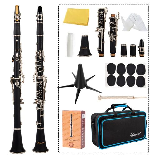 Clarinete en Si Bemol Aisiweier Negro de Ebonita Para Estudiantes Principiantes, Con Llaves Niqueladas, Correa, Grasa para Juntas, Guantes Blancos, Pano de Pulido Suave, 8 Almohadillas para Boquilla, Clarinetes Duros - Imagen 6