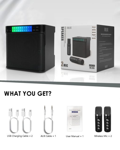 Maquina de Karaoke para Ninos/Adultos, FULLIFE 2024 Altavoz Portatil Bluetooth PA Sistema con 2 Microfonos Inalambricos, Luz LED Colorida Que Cambia, Set de Karaoke para Fiestas en Casa, Interiores - Imagen 6