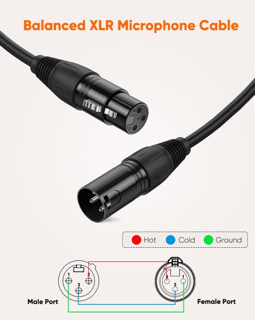 CableCreation XLR Cable [50FT], Cable de microfono XLR Macho a Hembra Balanceado de 3 Pines Compatible con Microfono Shure SM, Behringer, Sistemas de Altavoces, Estacion de Radio y Mas, Negro - Imagen 2