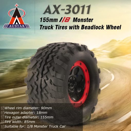 Goolsky 2Pcs AUSTAR AX-3011 155mm 1/8 Neumaticos de Camioneta Monstruo con Llanta de Rueda Beadlock para TRAXXAS SUMMIT E-Revo HPI Savage XL Flux HSP Coche RC - Imagen 2