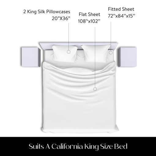 Juego de Sabanas de Seda 100% de Morera | Juego de Cama de Seda Pura | Juego de Cama de California King de 4 Piezas | Suave, Duradero | Grado 6A Sabanas de Seda Organica Reales [Blanco Puro] - Imagen 5