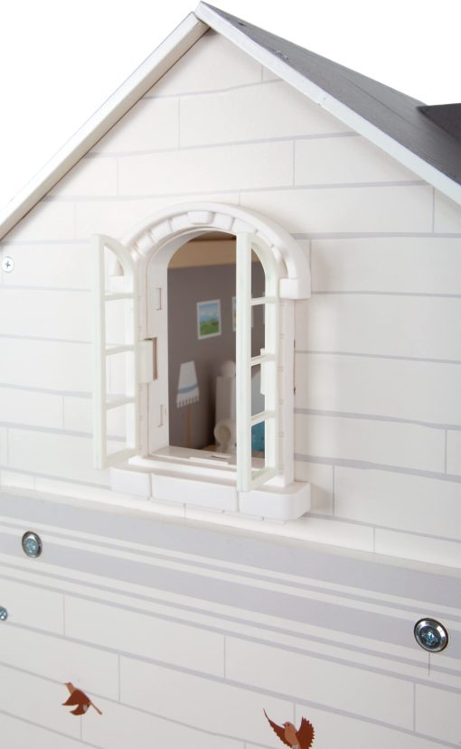 Casa de munecas urbana pequena de Small Foot Wooden Toys, coleccion de juegos para ninos disenada para edades de 3+ anos, gris (11802), 82 x 51.1 x 15 cm - Imagen 4