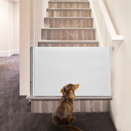 Puerta retractil extra ancha para bebes EasyBaby, 33" de alto, se extiende hasta 71" de ancho, Blanco/Puertas de seguridad para bebes, Puertas retractiles para mascotas para escaleras, puertas, pasillos, interiores y exteriores - Imagen 5