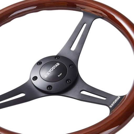 Volante de madera estilo clasico con nostalgia universal de 350 mm (14 pulgadas) Grant con rayos negros y boton de bocina - Imagen 5