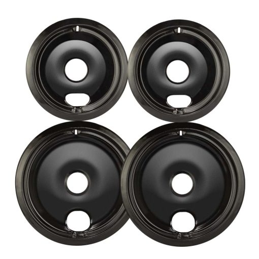 Repuesto para Bandejas de Goteo de Cocina Electrica GE o Hotpoint, Acabado de Porcelana Esmaltada Negro Juego de 4 Piezas de Purelux