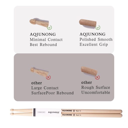 Baquetas de Tambor AQJUNONG 7A, 15 Pares de Clasicas Baquetas de Madera de Arce con Punta para Ninos y Adultos, Accesorios Profesionales de Percusion Instrumental Musical - Imagen 4