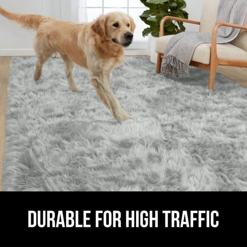 Tapete de Piel Sintetica Esponjosa Gorilla Grip, 5x7, Lavable a Maquina, Alfombras Mullidas Suaves con Base de Goma, Alfombras Mimosas para Guarderia de Bebes, Dormitorio, Sala de Estar, Moqueta de Pelo Largo, Decoracion de Lujo para el Hogar, Gris Claro - Imagen 8
