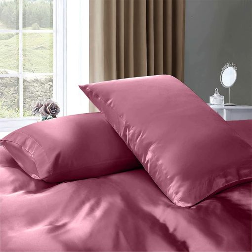 Juego de Sabanas de Seda Satinada 100% Pura Rico Bedding con Funda Ajustable 4 piezas, Sabana Ajustable de Seda Satinada con Bolsillo Profundo de 15'', Funda de Edredon de Seda Satinada, Juego de Fundas de Almohada de Seda Satinada !!!(Completo XL Rosa Polvoriento) - Imagen 3