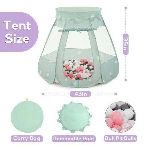 Tent de Juego para bebe Wilhunter con 150 Pelotas, Tienda de Campana emergente para ninas, Juguetes de Princesa para ninos Interior y Exterior con Bolsa de Transporte (Celadon: Rosa/Blanco/Gris, 109x90cm/150 Pelotas) - Imagen 7