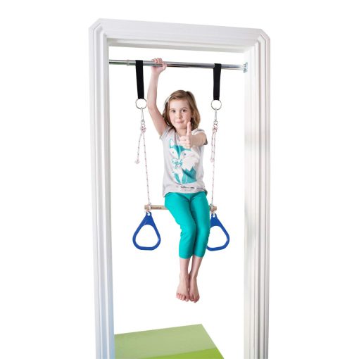 DreamGYM Columpio de Puerta para Ninos Interior - Barra de Trapecio y Combo de Anillos de Gimnasia Azul - Imagen 7