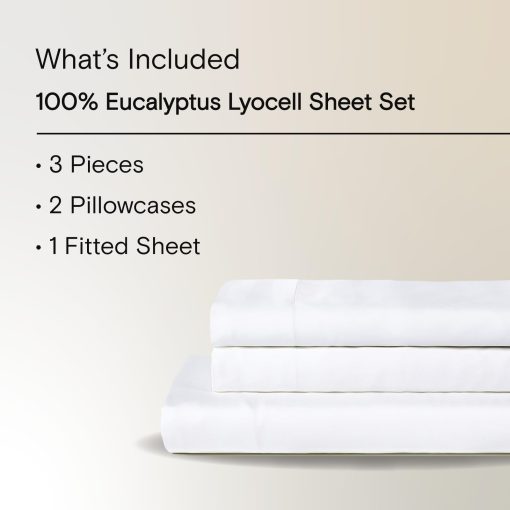 Juego de sabanas SIJO AiryWeight Tencel, 100% Lyocell derivado del eucalipto, suave como la mantequilla, Ganador de las Mejores Sabanas de Enfriamiento de 2022 de Architectural Digest - 3 piezas - 2 Fundas de Almohada 1 Ajustable (Blanco, King) - Imagen 2